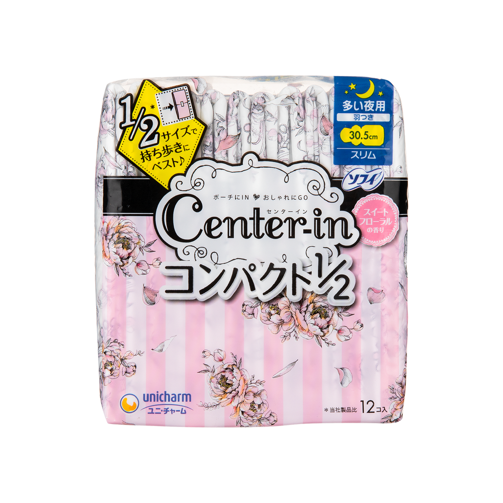 UNICHARM 尤妮佳 CENTER-IN 纖薄棉柔多量日用/夜用護翼衛生巾 - 花香 30.5CM 12'S